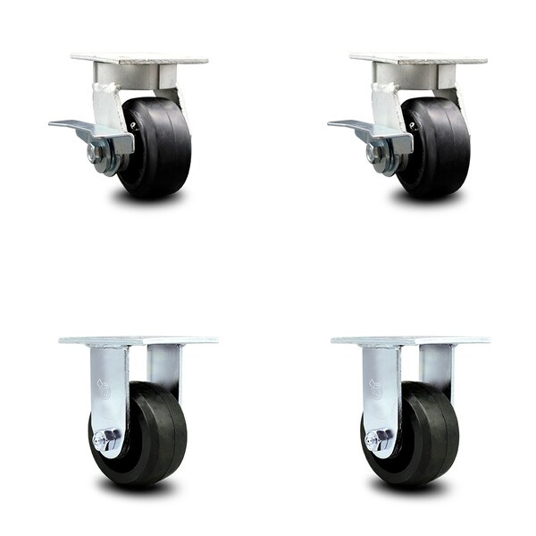 4 Inch Kingpinless Rubber on Steel Wheel Caster Brakes 2 Rigid SCC, 2PK
